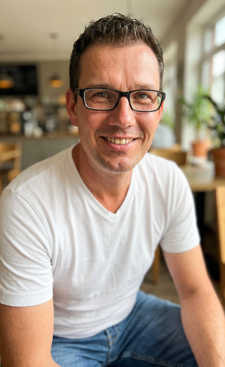 Finanz Beratung mal anders. René Wenzel offen und ehrlich in einem Restaurant. Beratung mal anders.
